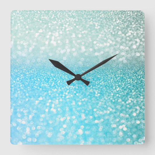 Aqua Silver Beach Blue Summer Glitter Gradient Vierkante Klok (Voorkant)