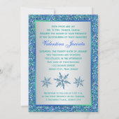 Aqua, Silver, Blue Snowflake Quinceanera Invite Kaart (Achterkant)