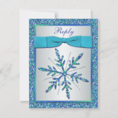 Aqua, Silver, Blue Snowflake RSVP-kaart RSVP Kaartje (Voorkant)