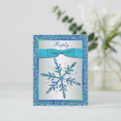 Aqua, Silver, Blue Snowflake RSVP-kaart RSVP Kaartje (Staand voorkant)
