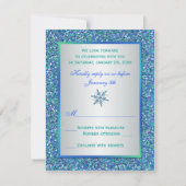 Aqua, Silver, Blue Snowflake RSVP-kaart RSVP Kaartje (Achterkant)