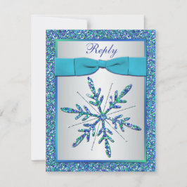 Aqua, Silver, Blue Snowflake RSVP-kaart RSVP Kaartje