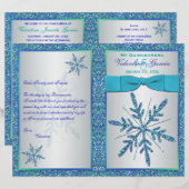 Aqua Silver Blue Snowflakes Quinceañera-programma (Voorkant / Achterkant)