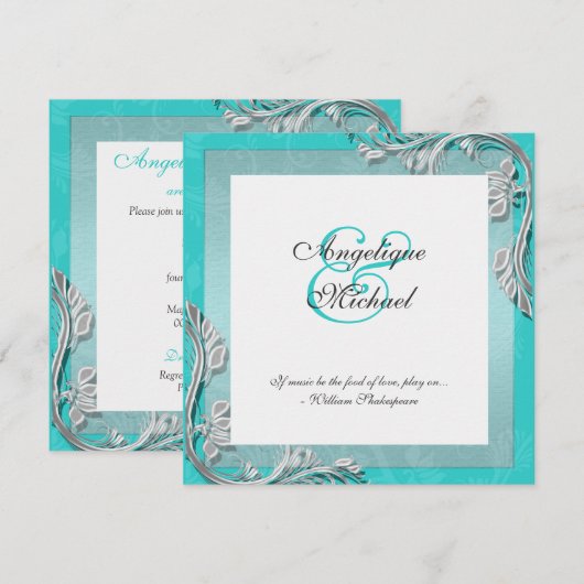 Aqua Silver bruiloft verloving Kaart (Voorkant / Achterkant)