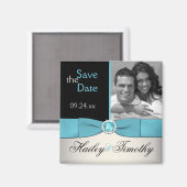 Aqua, Silver en Black Save the Date Photo Magnet (Voorkant / Achterkant)