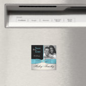Aqua, Silver en Black Save the Date Photo Magnet (Insitu (Vaatwasser))