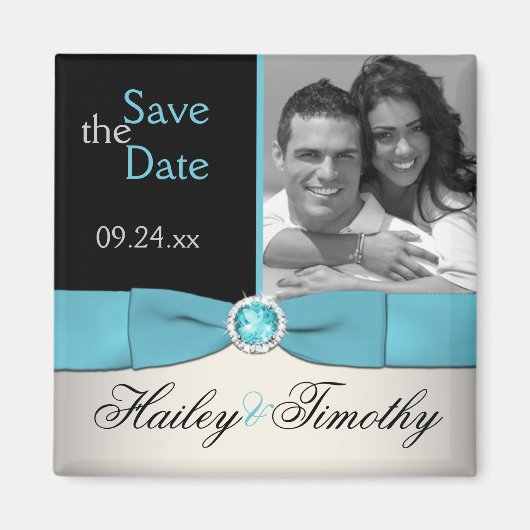 Aqua, Silver en Black Save the Date Photo Magnet (Voorkant)