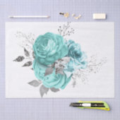 Aqua Silver Floral Bouquet Waterverf Ontkoppeling Tissuepapier (Craft)