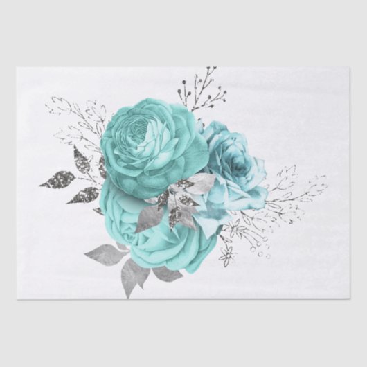 Aqua Silver Floral Bouquet Waterverf Ontkoppeling Tissuepapier (Voorkant)