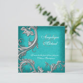Aqua Silver Floral bruiloft verloving Kaart (Staand voorkant)