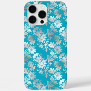 Aqua Silver Floral iPhone 16 Pro Max Hoesje
