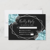 Aqua Silver Floral Geometric Black RSVP Kaartje (Voorkant)