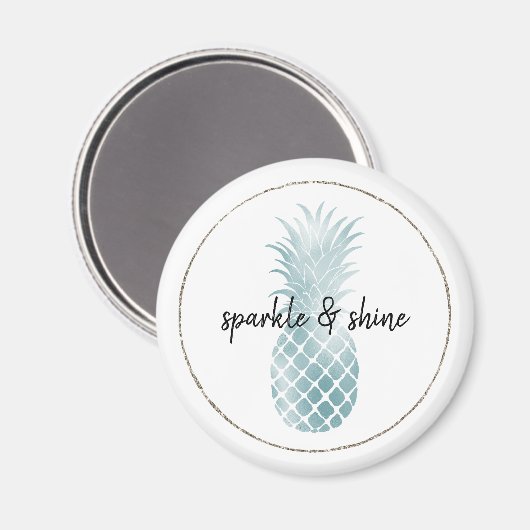 Aqua Silver Glam Glitz Ananas Magneet (Voorkant / Achterkant)