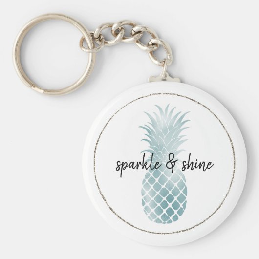 Aqua Silver Glam Glitz Ananas Sleutelhanger (Voorkant)