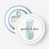 Aqua Silver Glam Glitz Pineappel Button Flesopener (Voorkant)