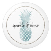 Aqua Silver Glam Glitz Pineappel Keramische Knop (Voorkant)