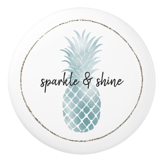 Aqua Silver Glam Glitz Pineappel Keramische Knop (Voorkant)