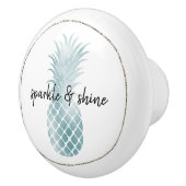 Aqua Silver Glam Glitz Pineappel Keramische Knop (Rechts)