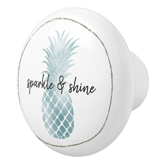 Aqua Silver Glam Glitz Pineappel Keramische Knop (Rechts)