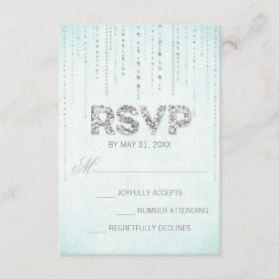 Aqua & Silver Glitter Blik Weddenschap RSVP-kaart RSVP Kaartje