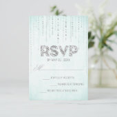 Aqua & Silver Glitter Blik Weddenschap RSVP-kaart RSVP Kaartje (Staand voorkant)