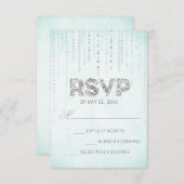 Aqua & Silver Glitter Blik Weddenschap RSVP-kaart RSVP Kaartje (Voorkant / Achterkant)