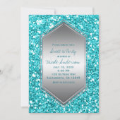 Aqua Silver Glitter Glam Verjaardagsfeest Elk Even Kaart (Voorkant)