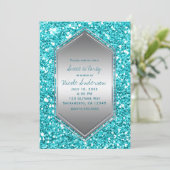 Aqua Silver Glitter Glam Verjaardagsfeest Elk Even Kaart (Staand voorkant)