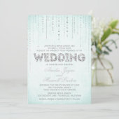 Aqua & Silver Glitter Watch Wedding Invitation Kaart (Staand voorkant)