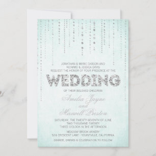 Aqua & Silver Glitter Watch Wedding Invitation Kaart