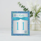 Aqua Silver Green Snowflakes Tafelnummer Kaart (Staand voorkant)