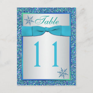 Aqua Silver Green Snowflakes Tafelnummer Kaart
