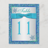 Aqua Silver Green Snowflakes Tafelnummer Kaart (Voorkant)