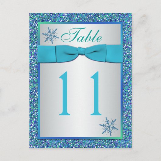 Aqua Silver Green Snowflakes Tafelnummer Kaart (Voorkant)