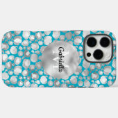 Aqua Silver Leopard Animal Print Monogram Case-Mate iPhone Case (Achterkant (horizontaal))