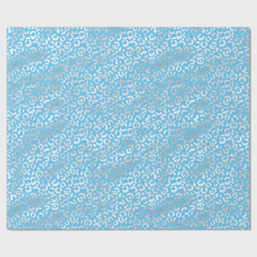 Aqua Silver Leopard Print Cadeaupapier (Vlak)