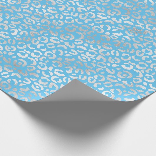 Aqua Silver Leopard Print Cadeaupapier (Hoek)