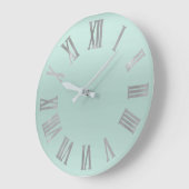 Aqua Silver Minimal Metallic Roman Nummers Grote Klok (Hoek)