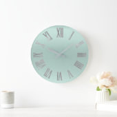 Aqua Silver Minimal Metallic Roman Nummers Grote Klok (Huis)