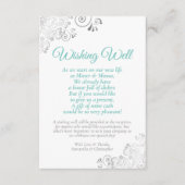 Aqua & Silver op White Wedding Wishing Well Poem Informatiekaartje (Voorkant)