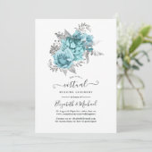 Aqua & Silver  Shabby Rozen Virtual Wedding Kaart (Staand voorkant)