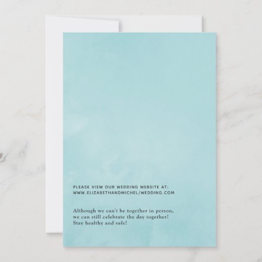 Aqua & Silver  Shabby Rozen Virtual Wedding Kaart (Achterkant)