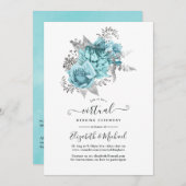 Aqua & Silver  Shabby Rozen Virtual Wedding Kaart (Voorkant / Achterkant)