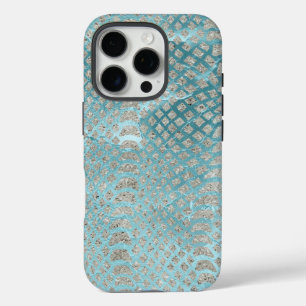 Aqua Silver Snake Print iPhone 16 Pro Hoesje