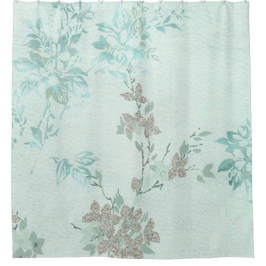 AQUA SILVER SPRING FLORAL PATTERN DOUCHEGORDIJN (Voorkant)