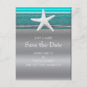 Aqua & Silver Starfish Beach Save the Date Aankondigingskaart (Voorkant)
