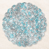 Aqua Silver Unicorn Glitter Sparkle Kartonnen Onderzetters (Voorkant)
