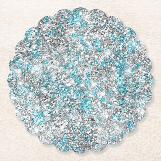 Aqua Silver Unicorn Glitter Sparkle Kartonnen Onderzetters (Voorkant)