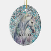 Aqua Silver Unicorn Glitter Sparkle Keramisch Ornament (Rechts)