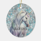 Aqua Silver Unicorn Glitter Sparkle Keramisch Ornament (Links)